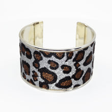 Load image into Gallery viewer, Glitter Cuff Bracelet - Leopard Print, Silver - 1.5 inches - UrbanroseNYC