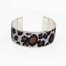 Load image into Gallery viewer, Glitter Cuff Bracelet - Leopard Print, Silver - 1 inch - UrbanroseNYC