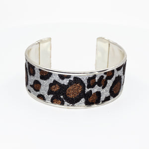 Glitter Cuff Bracelet - Leopard Print, Silver - 1 inch - UrbanroseNYC