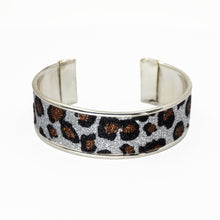 Load image into Gallery viewer, Glitter Cuff Bracelet - Leopard Print, Silver - .75 inches - UrbanroseNYC