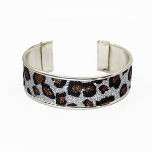 Glitter Cuff Bracelet - Leopard Print, Silver - .75 inches - UrbanroseNYC