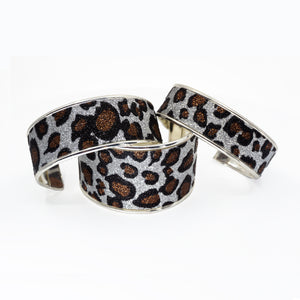 Glitter Cuff Bracelet - Leopard Print, Silver - Glitter Cuff Bracelet - Leopard Print, Silver - UrbanroseNYC