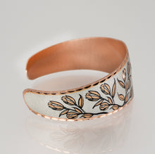 Load image into Gallery viewer, Copper Art Bracelet - Dragonfly wide cuff side view

