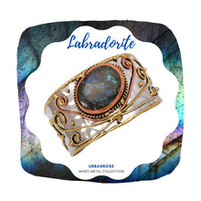 Load image into Gallery viewer, Mixed Metal Statement Cuff Bracelet - Labradorite - UrbanroseNYC