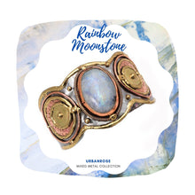 Load image into Gallery viewer, Mixed Metal Statement Cuff Bracelet - Rainbow Moonstone - UrbanroseNYC