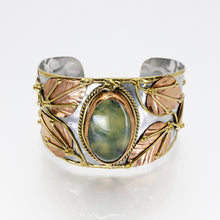 Load image into Gallery viewer, Mixed Metal Statement Cuff Bracelet - Moss Agate UrbanroseNYC