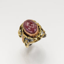 Load image into Gallery viewer, Mixed Metal Statement Cuff Ring - Rhodonite - UrbanroseNYC