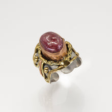 Load image into Gallery viewer, Mixed Metal Statement Cuff Ring - Rhodonite - UrbanroseNYC