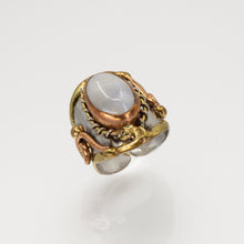Load image into Gallery viewer, Mixed Metal Statement Cuff Bracelet - Rainbow Moonstone - UrbanroseNYC