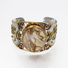 Load image into Gallery viewer, Mixed Metal Statement Cuff Bracelet - Picture Jasper UrbanroseNYC