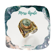 Load image into Gallery viewer, Mixed Metal Statement Cuff Ring - Moss Agate - UrbanroseNYC