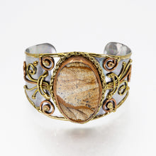 Load image into Gallery viewer, Mixed Metal Statement Cuff Bracelet - Picture Jasper UrbanroseNYC