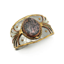 Load image into Gallery viewer, Mixed Metal Statement Cuff Bracelet- Rhodonite - UrbanroseNYC