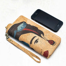 Load image into Gallery viewer, Portuguese Cork Wallet - Frida Kahlo with smartphone UrbanroseNYC