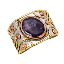 Load image into Gallery viewer, Mixed Metal Statement Cuff Bracelet - Amethyst UrbanroseNYC