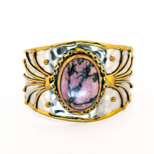 Load image into Gallery viewer, Mixed Metal Statement Cuff Bracelet- Rhodonite - UrbanroseNYC