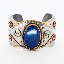 Load image into Gallery viewer, Mixed Metal Statement Cuff Bracelet - Lapis Lazulli - UrbanroseNYC