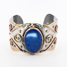 Load image into Gallery viewer, Mixed Metal Statement Cuff Bracelet - Lapis Lazulli - UrbanroseNYC