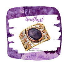 Load image into Gallery viewer, Mixed Metal Statement Cuff Bracelet - Amethyst UrbanroseNYC