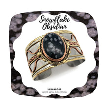 Load image into Gallery viewer, Mixed Metal Statement Cuff Bracelet - Snowflake Obsidian - UrbanroseNYC
