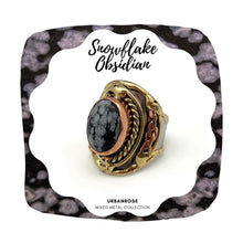 Load image into Gallery viewer, Mixed Metal Statement Cuff Ring - Snowflake Obsidian - UrbanroseNYC