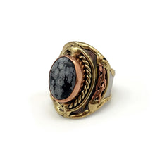 Load image into Gallery viewer, Mixed Metal Statement Cuff Ring - Snowflake Obsidian - UrbanroseNYC