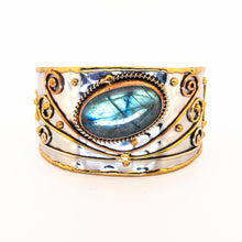 Load image into Gallery viewer, Mixed Metal Statement Cuff Bracelet - Labradorite - UrbanroseNYC
