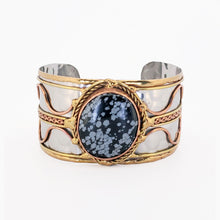 Load image into Gallery viewer, Mixed Metal Statement Cuff Bracelet - Snowflake Obsidian - UrbanroseNYC