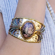Load image into Gallery viewer, Mixed Metal Statement Cuff Bracelet- Rhodonite - UrbanroseNYC