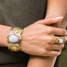 Load image into Gallery viewer, Mixed Metal Statement Cuff Bracelet - Rainbow Moonstone - UrbanroseNYC