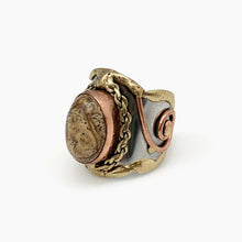 Load image into Gallery viewer, Mixed Metal Statement Cuff Ring - Picture Jasper - UrbanroseNYC