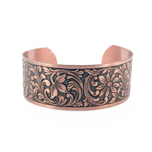 Load image into Gallery viewer, Solid Copper Cuff - Embossed Floral - UrbanroseNYC