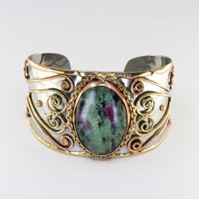 Load image into Gallery viewer, Mixed Metal Statement Cuff Bracelet - Ruby Zoisite - UrbanroseNYC