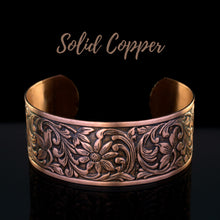 Load image into Gallery viewer, Solid Copper Cuff - Embossed Floral - UrbanroseNYC