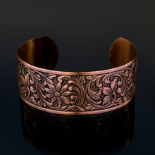 Load image into Gallery viewer, Solid Copper Cuff - Embossed Floral - UrbanroseNYC