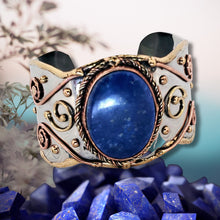 Load image into Gallery viewer, Mixed Metal Statement Cuff Bracelet - Lapis Lazulli - UrbanroseNYC