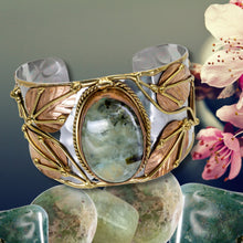 Load image into Gallery viewer, Mixed Metal Statement Cuff Bracelet - Moss Agate UrbanroseNYC