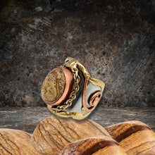 Load image into Gallery viewer, Mixed Metal Statement Cuff Ring - Picture Jasper - UrbanroseNYC
