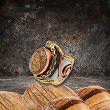 Load image into Gallery viewer, Mixed Metal Statement Cuff Ring - Picture Jasper - UrbanroseNYC