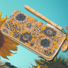 Load image into Gallery viewer, Portuguese Cork Wallet Lifestyle View - Sunflowers UrbanroseNYC