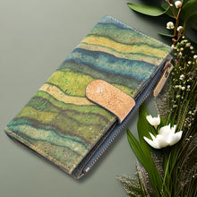 Load image into Gallery viewer, Portuguese Cork Wallet, - Green Waves lifestyle view UrbanroseNYC
