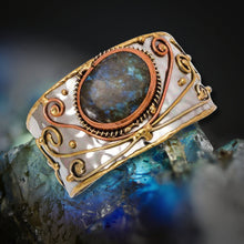 Load image into Gallery viewer, Mixed Metal Statement Cuff Bracelet - Labradorite - UrbanroseNYC