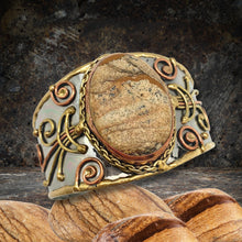 Load image into Gallery viewer, Mixed Metal Statement Cuff Bracelet - Picture Jasper UrbanroseNYC