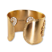 Load image into Gallery viewer, Polished Brass Luxury Statement Cutout Cuff Bracelet With Rhinestones