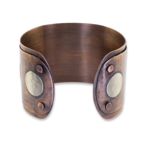 Luxury Solid Copper Statement Cuff Bracelet With Silver Circles
