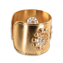 Load image into Gallery viewer, Polished Brass Luxury Statement Cutout Cuff Bracelet With Rhinestones