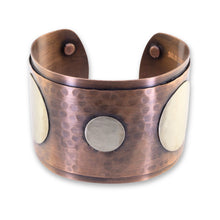 Load image into Gallery viewer, Luxury Solid Copper Statement Cuff Bracelet With Silver Circles
