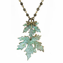 Load image into Gallery viewer, Patina Maple Leaf Necklace - Double Leaf - Patina Maple Leaf Necklace - Double Leaf - UrbanroseNYC
