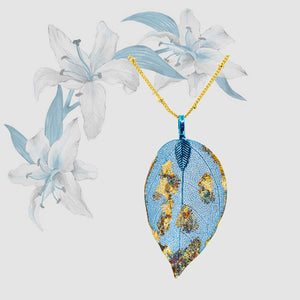 Real Leaf Pendant - Gilded, Small - Peacock Blue / 24 inches - UrbanroseNYC
