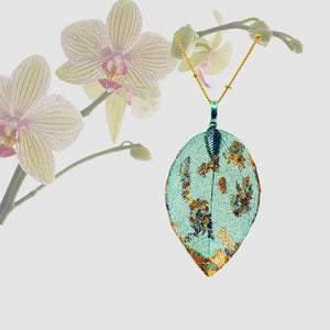 Real Leaf Pendant - Gilded, Small - Mint Green / 24 inches - UrbanroseNYC